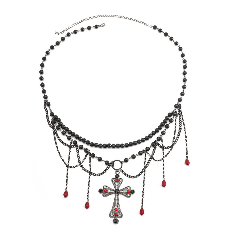 Sexy Metall-Kreuz-Quasten-Hüftkette, Dunkle Gothic-Blut-Tropfperlen-Körperkette
