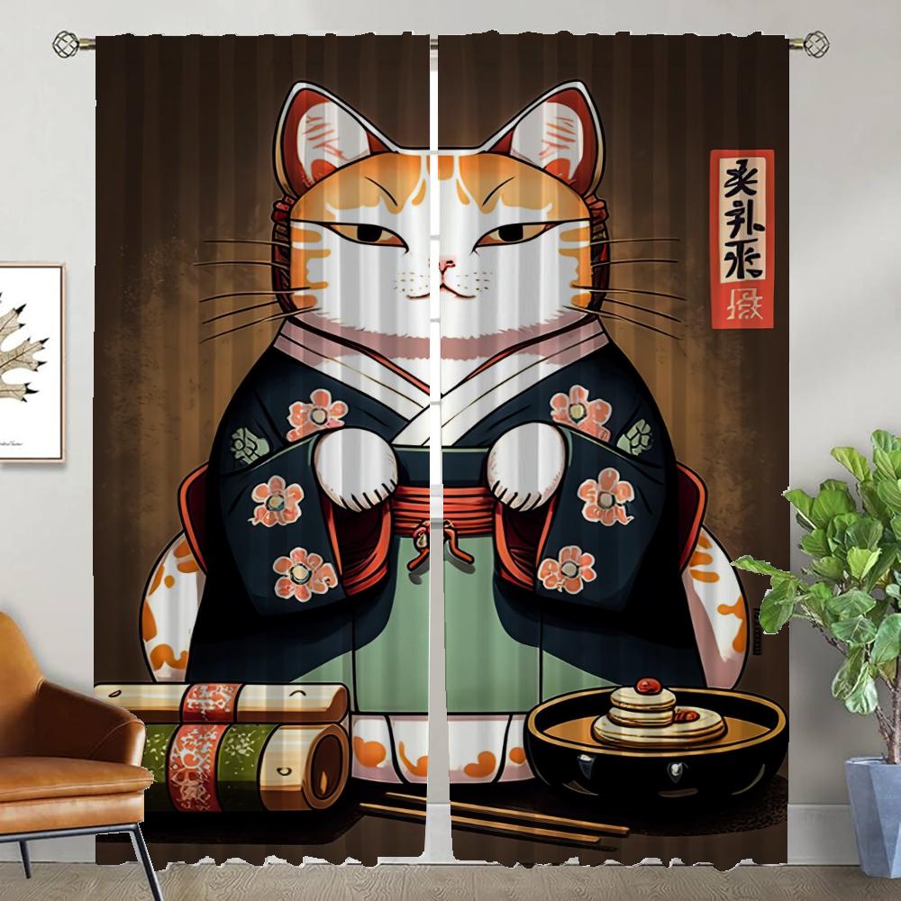 

Sushi Cat Blackout Curtain for Room 2 Panel Home Interior Curtains for Camera Halloween Decoration Shades Partition Living Child W50xH70cmx2pcs-CL