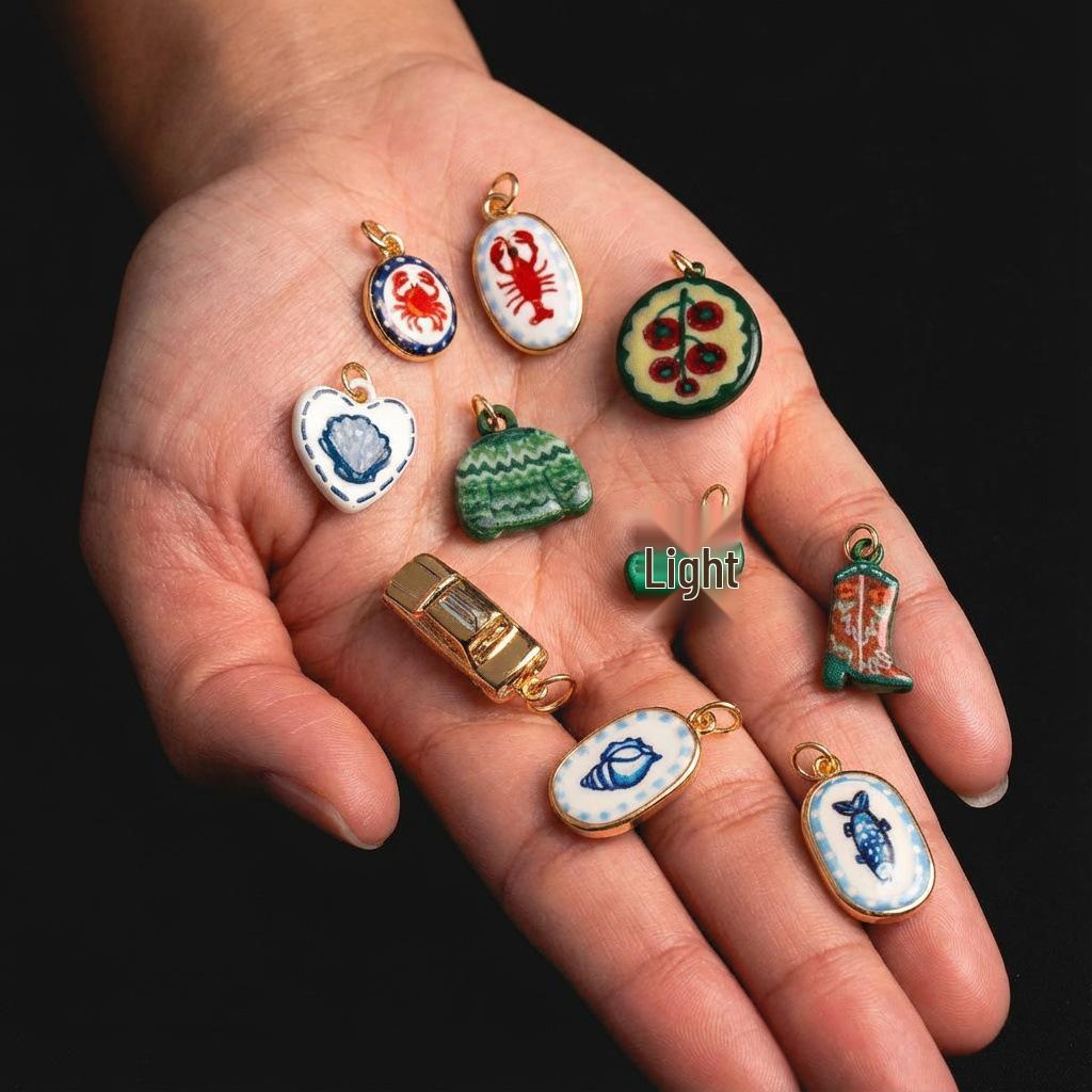 Ceramic Crab, Lobster & Four-Leaf Clover Floral Copper-Plated DIY Jewelry Parts