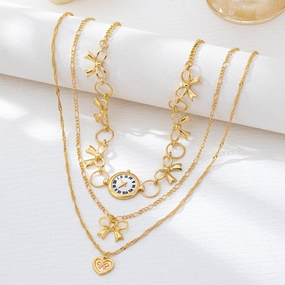 3PCS/SET Metal Necklace Set Gold Color Pendant Necklace Punk Heart Bowknot Choker  Wedding