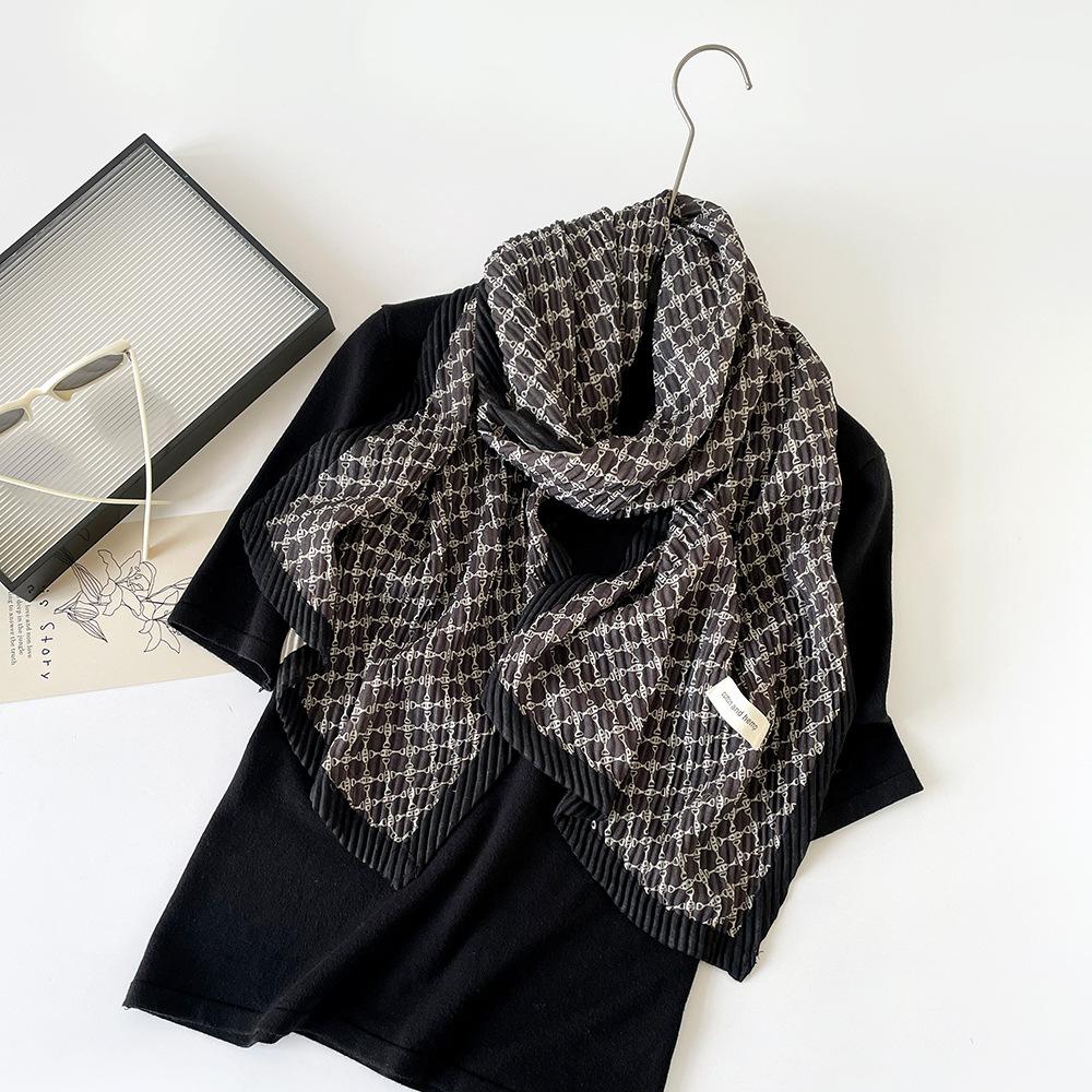 New fashion imitation cotton and linen pleated scarf women's printing double-layer cotton and linen decorative scarf shawl