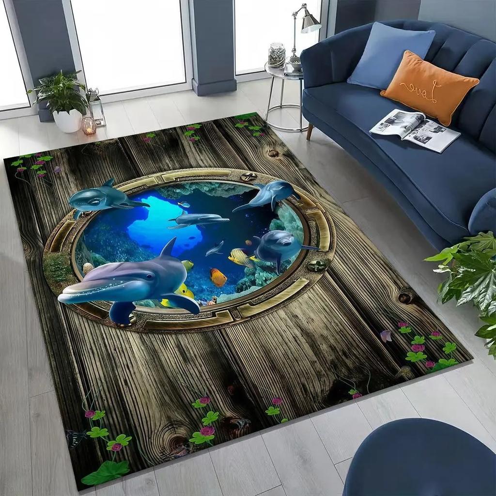 3DCanyon Bridge Carpet Mat Rug Waterfall Valley Home Decoration Non-slip Living Room Illusion Design Floor Mat with Nature Scene
