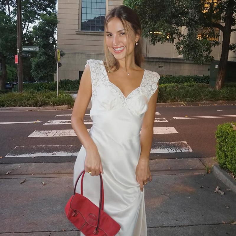 Lace Hollow Satin Long Dress Women Satin Sexy Off Shoulder Ruffle Slit Maxi Dresses Party Club Elegant Evening Dress