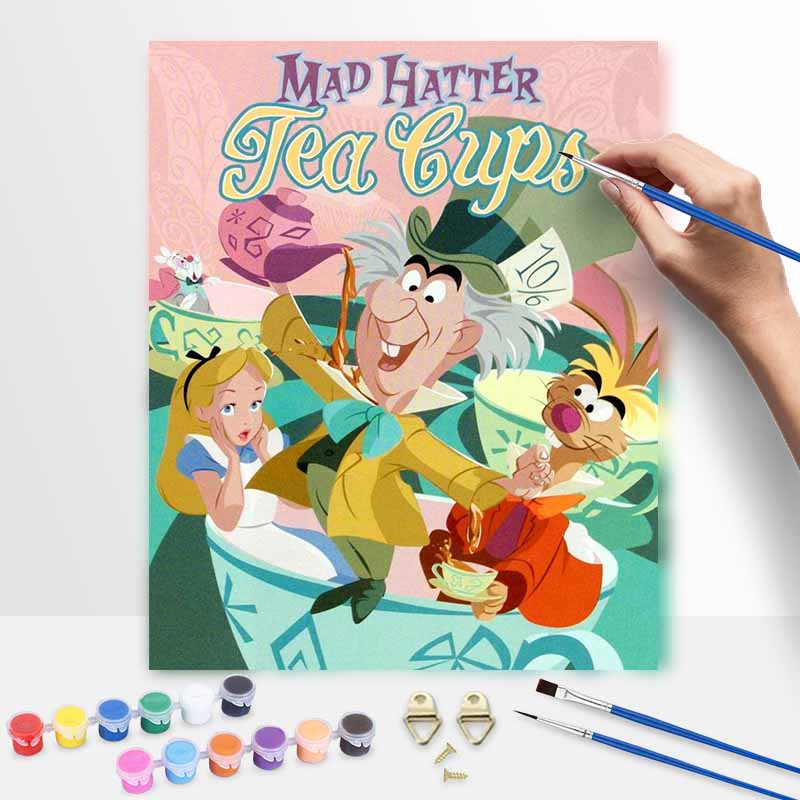 Disney Oil Painting Kit Painting Mad Hatter Tea Cups Art Home Bedroom Wall Decor Gift 20x30cm