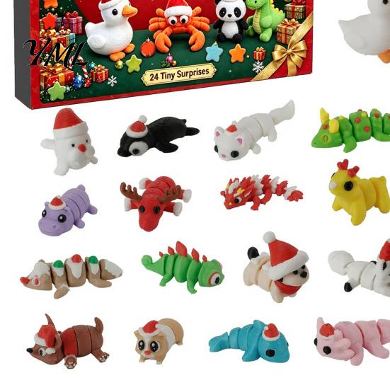 Eco Friendly PLA Toys 3D Printed Christmas Advent Calendar, 24-Day Animal Figure Countdown Box Flexible Joint Figures with Articulated Joints, Holiday
