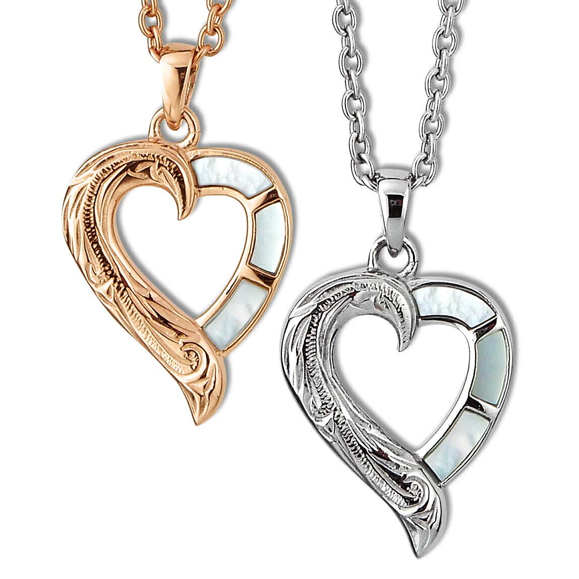 

Aloha lokahi Hawaiian Jewelry Pair Necklace Surgical Stainless Steel Heart Shell Scroll with Rose Gold Azuki Chain Steel Width [Aloha Lokahi]