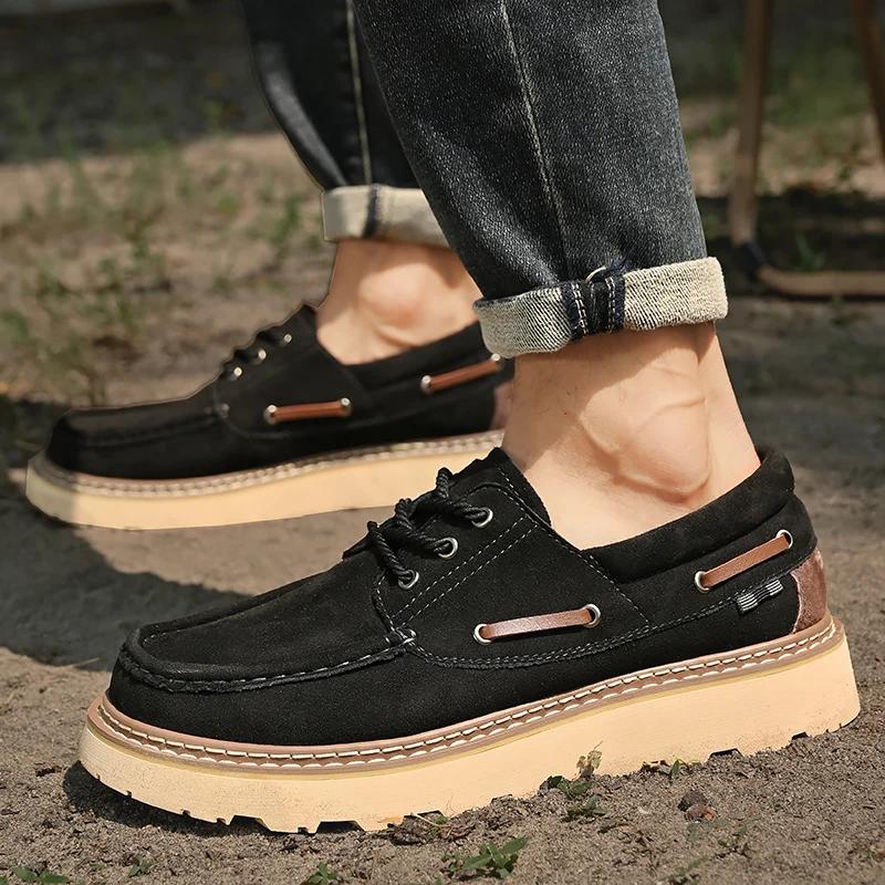 Fashion Men Casual Shoes Handmade Leather Work Shoes Male Lace-up Flats Sneakers Platform Comfortable Outdoor Business Walking Shoes