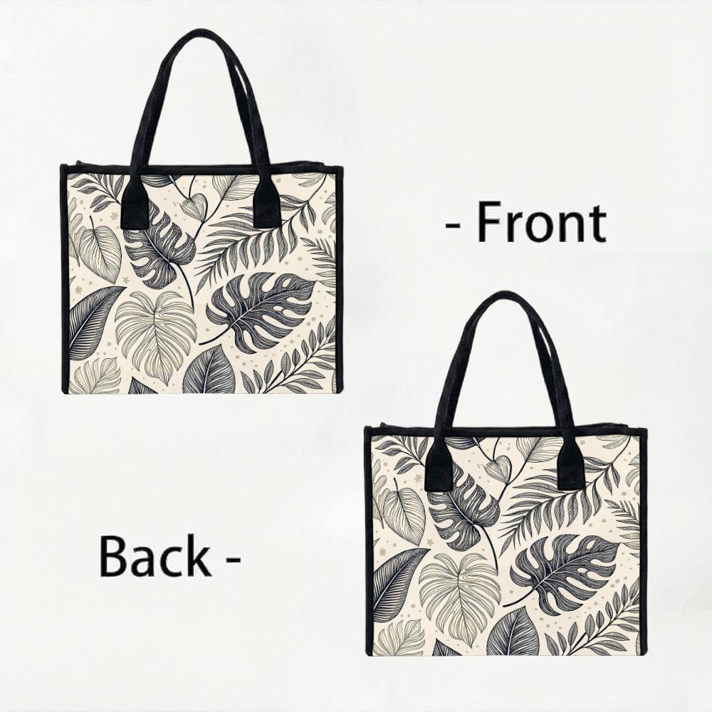 Boho Tropical Leaf Print Tote Bag Aesthetic Daily Carry Bag for Ladies