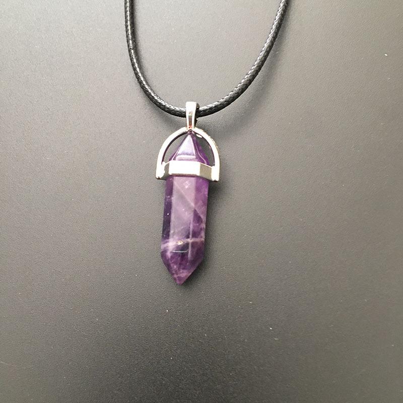 European & American Natural Stone Hexagonal Column Necklace with Teardrop Crystal Hexagonal Prism Pendant