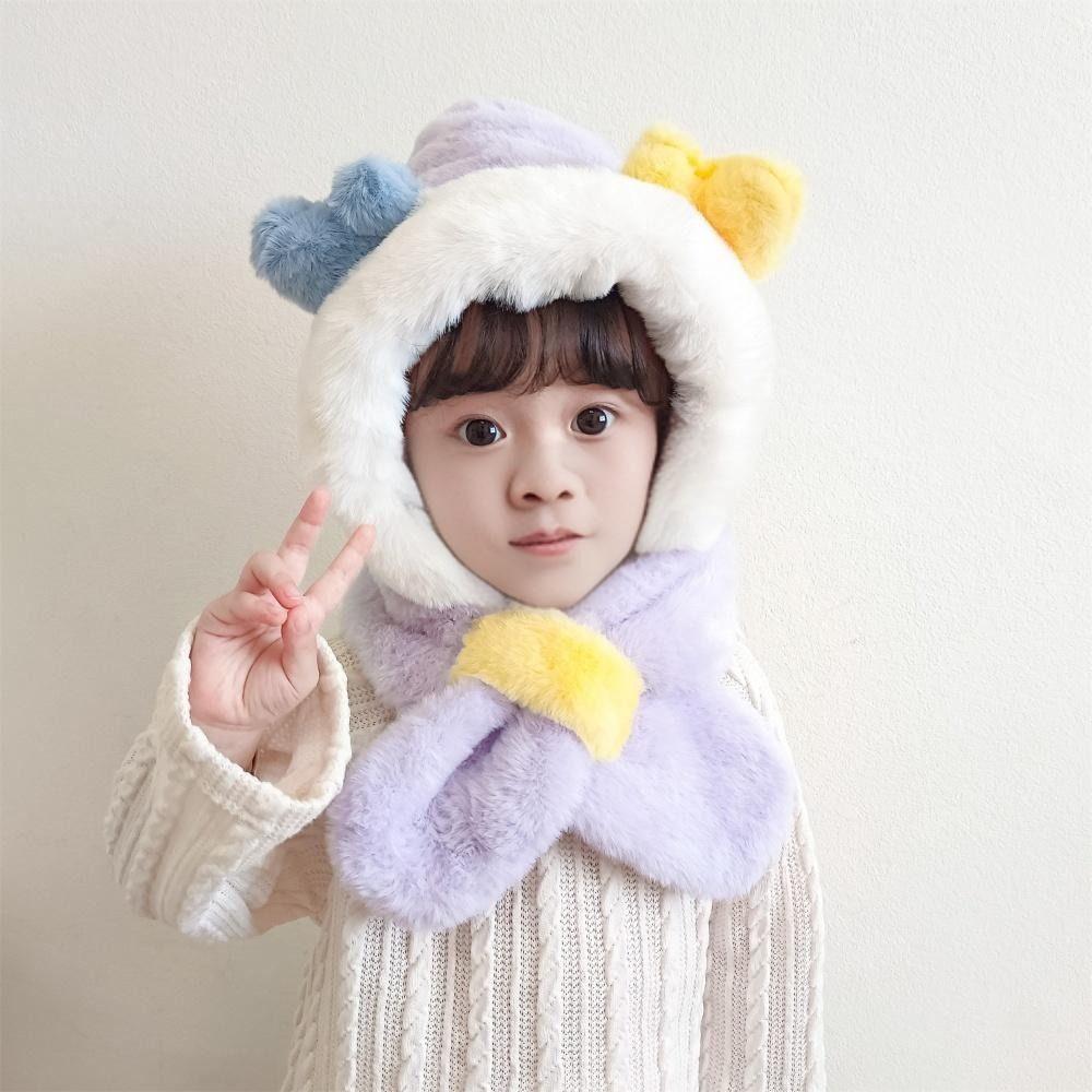 Windproof Winter Baby Hat Scarf Plush Infant Beanies Cap Cute Kids Hat Hooded Scarf