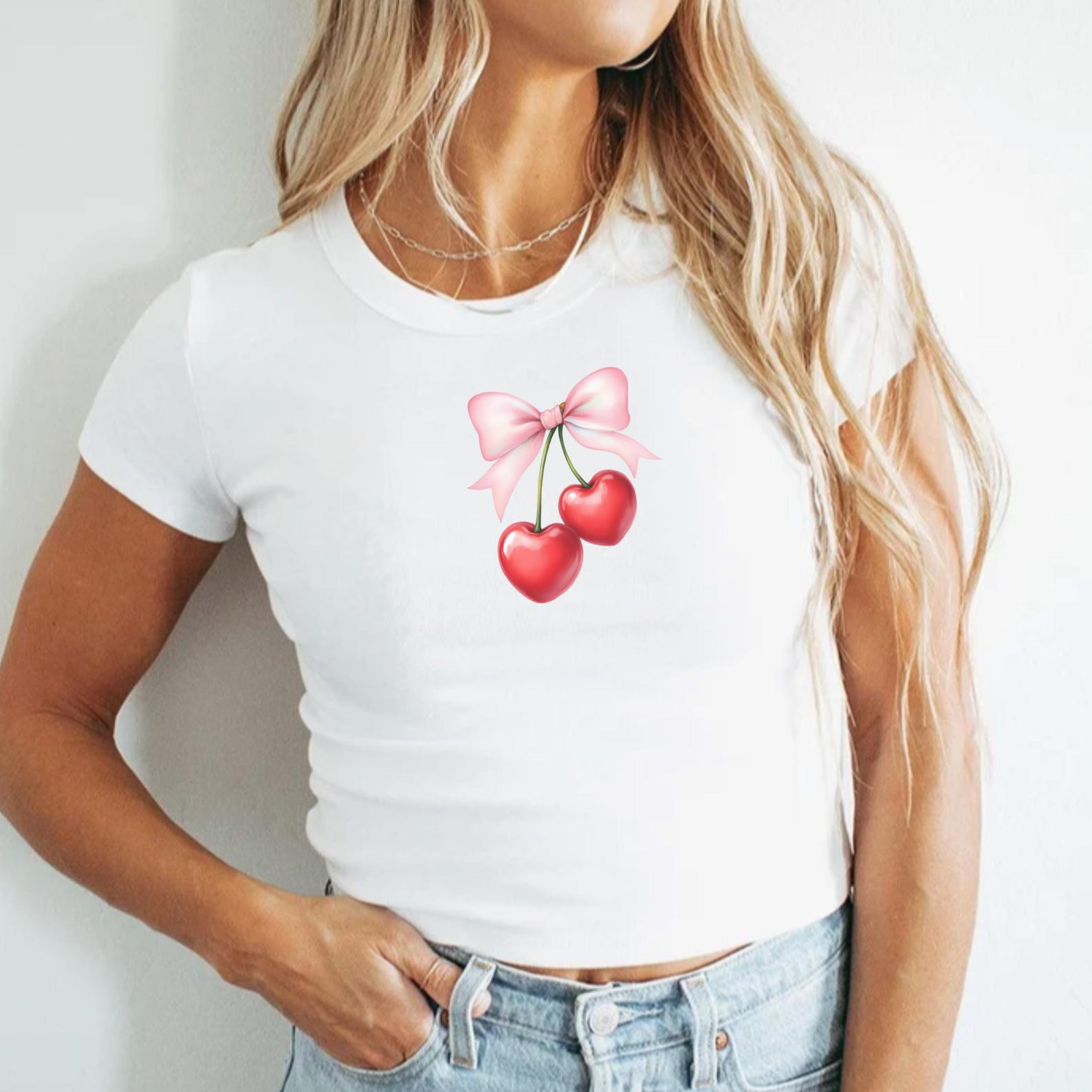 Y2K Cherry Baby Tee: Pink Bow Coquette Crop Top 3XL