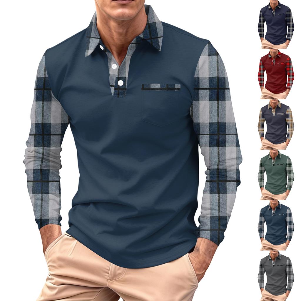 Męska długa, z długim rękawem, kołnierzykiem, zapinana na guziki, z kieszenią, codzienna bluzka