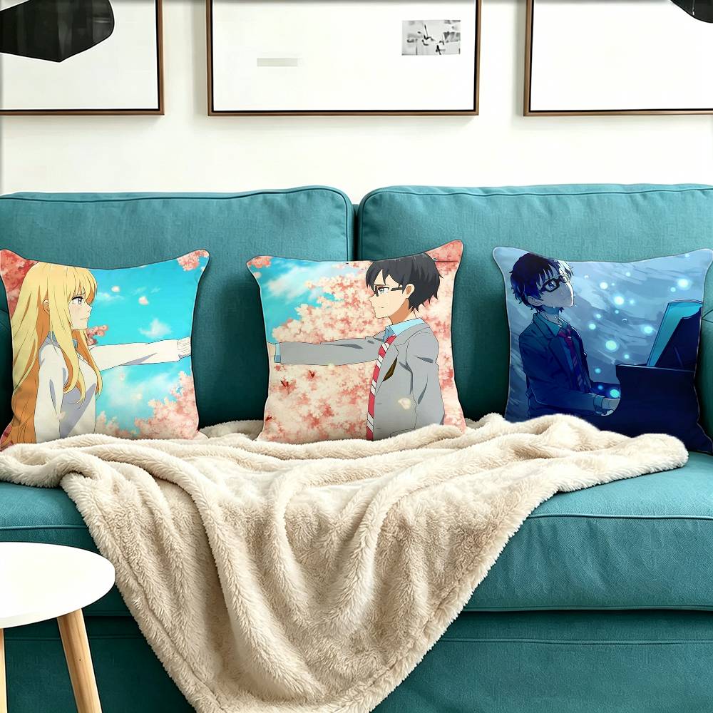 Y-Your Lie in April Pillow Case Square Double-Sided Sofa Cushion Cover Bedroom Bedside Pillow