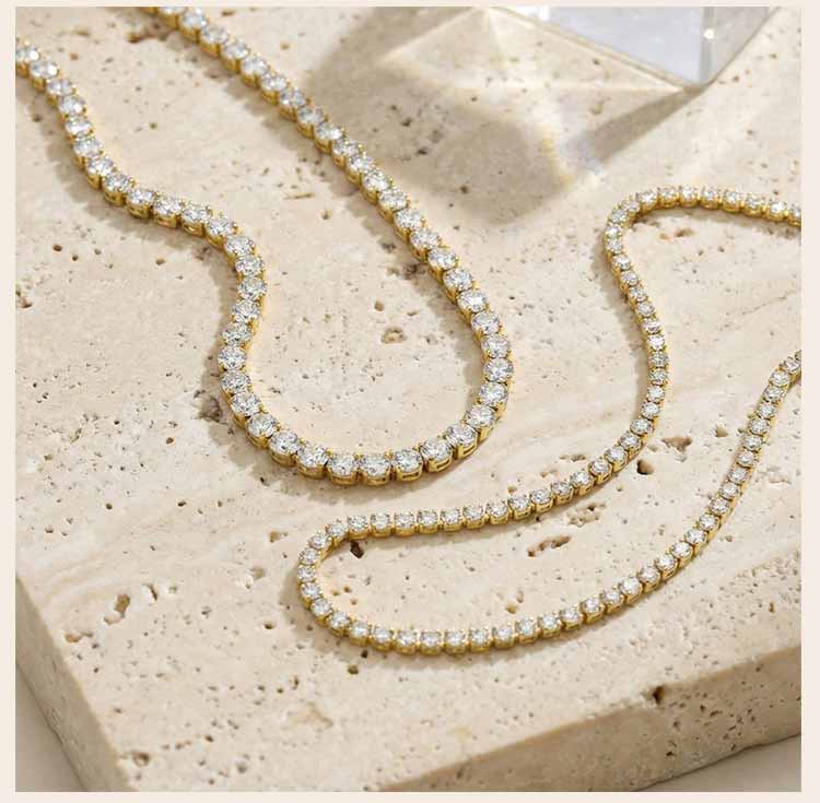 Women's Cubic Zirconia Tennis Necklace, Stainless Steel CZ Chain Crystal Choker Rhinestone Necklace, Luxury Wedding Women Gift