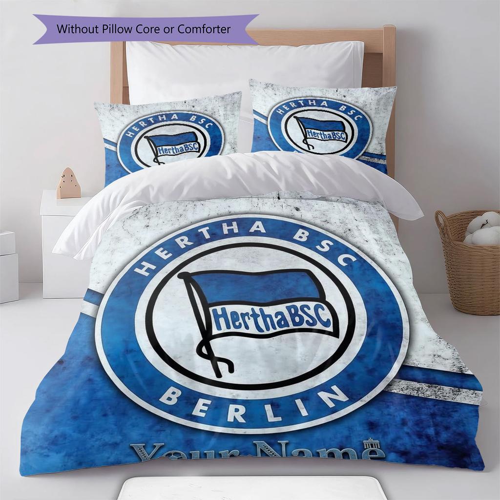 Hertha BSC Custom Name Pattern Bedding,Quilt Set Quilt Cover Pillowcase Home Birthday Gift(1 * Duvet Cover + 2 * Pillowcase, Without Core)