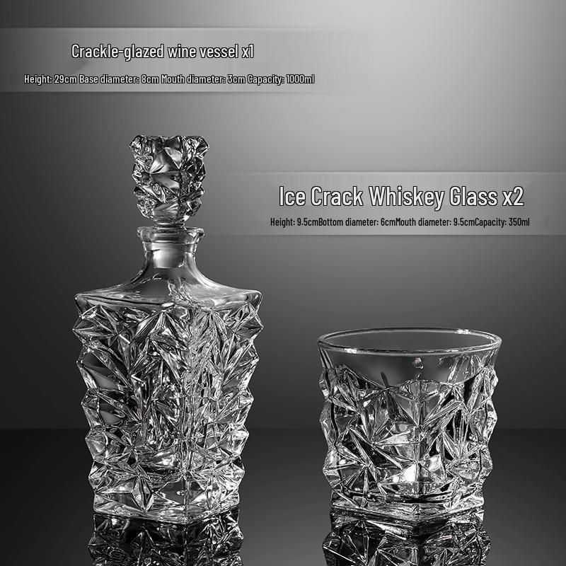 Premium Whiskey Glassware Set with Decanter, Ice-Crack Design, Cup Holder, and Tray - Perfect for Dinner Parties
