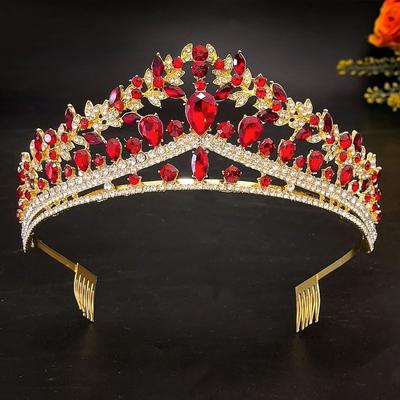 Barok Schoonheidswedstrijd Bruidskroon Tiara Legering Kristal Bruiloft Haarband Haaraccessoires Kroon