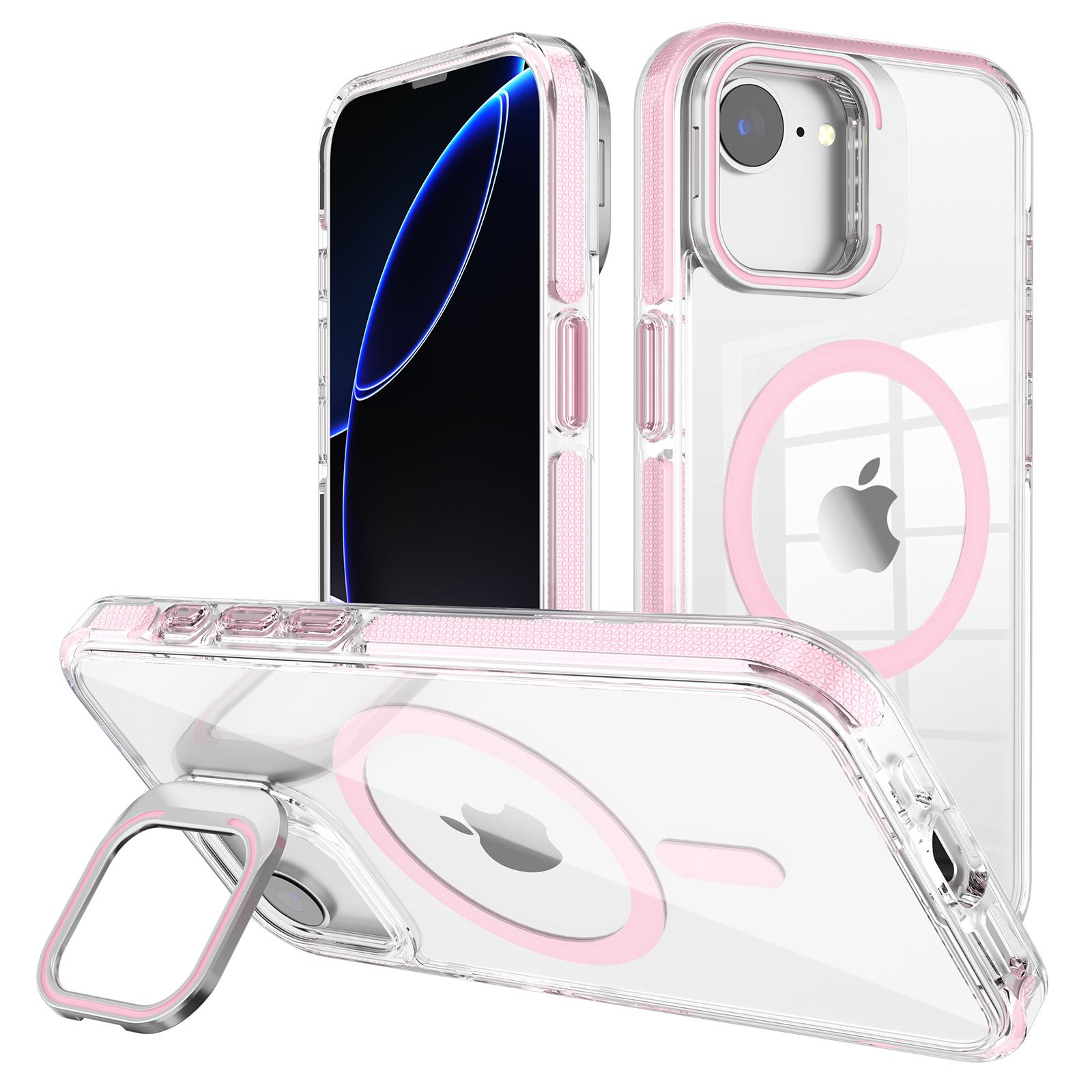

For iPhone 16e Case Compatible with MagSafe TPU+PC Phone Cover with Invisible Kickstand Pink