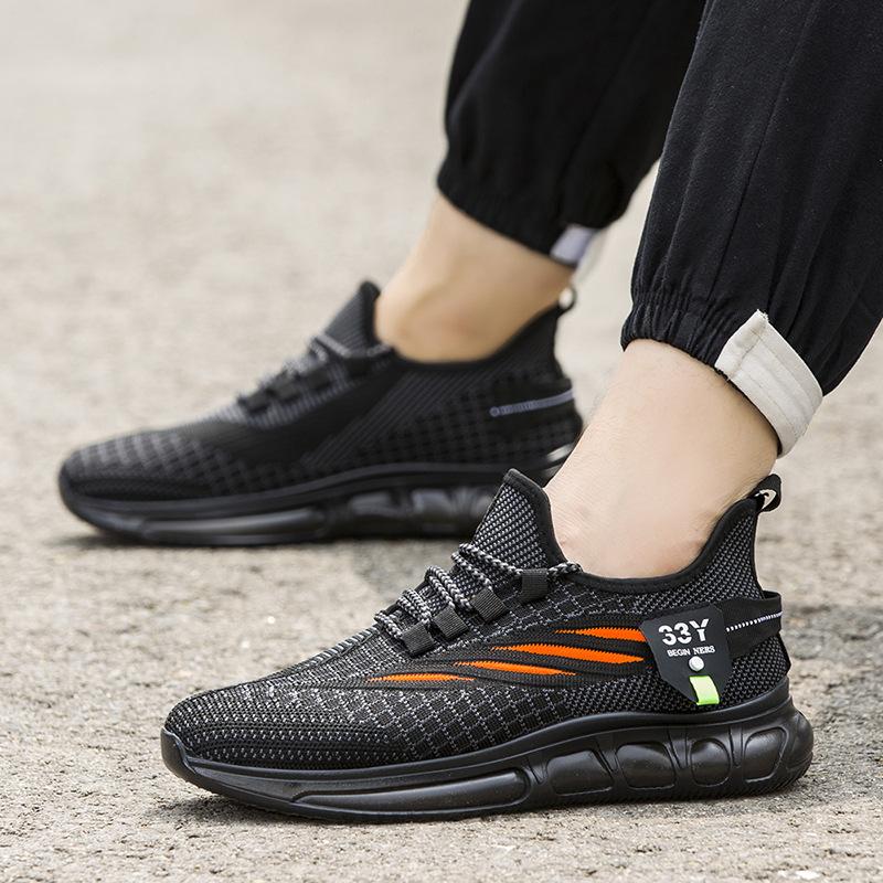 Men's Shoes for Winter New Style Flying Knitted Breathable Men's Casual Sports Shoes National Trend Fashionable Jelly Bottom Men's Shoes