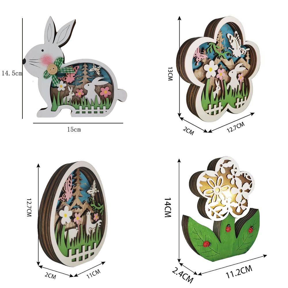2022 New Easter Decoration for Home Wooden Easter Bunny LED Light Easter Craft Easter Bunny Ornament Decor Easter Egg Decor Lamp