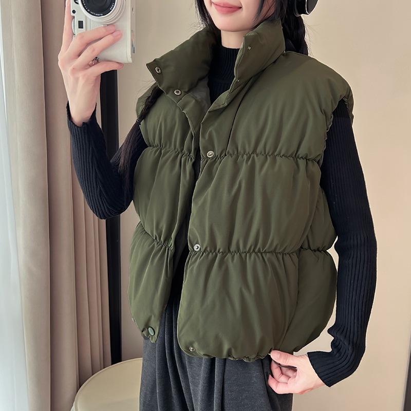 Wind Cotton Vest Autumn and Winter Vest Stand-up Collar Short Cotton Vest Women's Down Cotton Clothing Vest Outer Wear