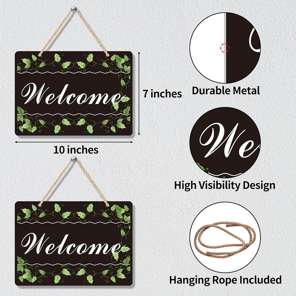 2 Pack Welcome Signs for Front Door - Durable Metal Welcome Sign for Wall Decor, Hanging Welcome Door Signs with Rope - Weatherproof and Easy To Tall