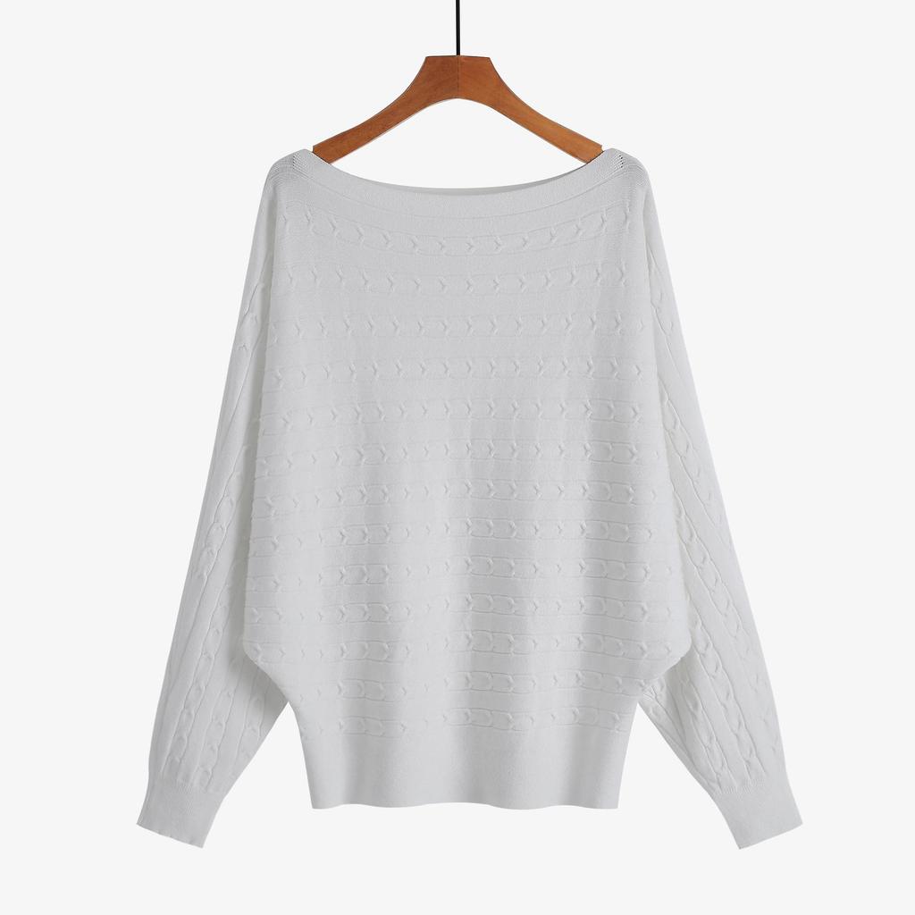 Autumn Winter Women's Plus Size One-Shoulder Cable Knit Batwing Sweater Pullover