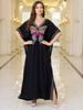 Womens Elegant Embroidered Butterfly Kaftan Dress V-Neck Side Slits Loose Fit Long Maxi Gown for Evening Parties Casual Chic Q1779-4160