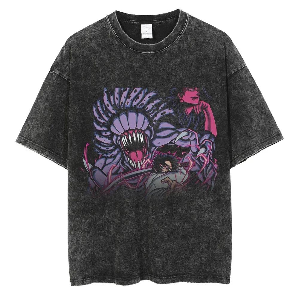 Japanese Anime Jujutsu Kaisen Men Women Oversized Washed T Shirt Streetwear Print Tshirt Casual Cotton Tee Loose Retro T-Shirt