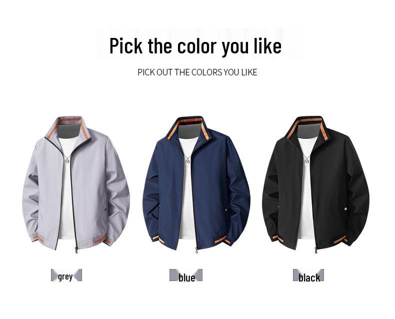 Men's Casual Stand-up Collar Jacket - Spring/Autumn, Solid Color, Trendy Dad Style, Plus Size Available