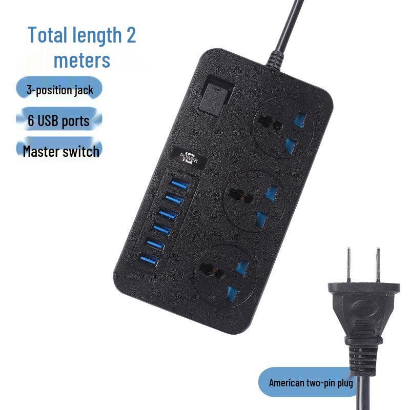 Multinational Power Strip: UK, EU, US Sockets with USB Converter & HK Plug Extension Cord
