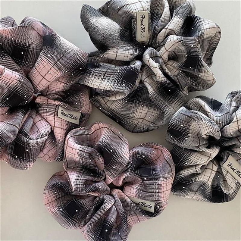 College Style Plaid Scrunchies Women Girls Elastic Hair Rubber Bands Accessories Hair Ring Rope Headdress Headwear Ornament