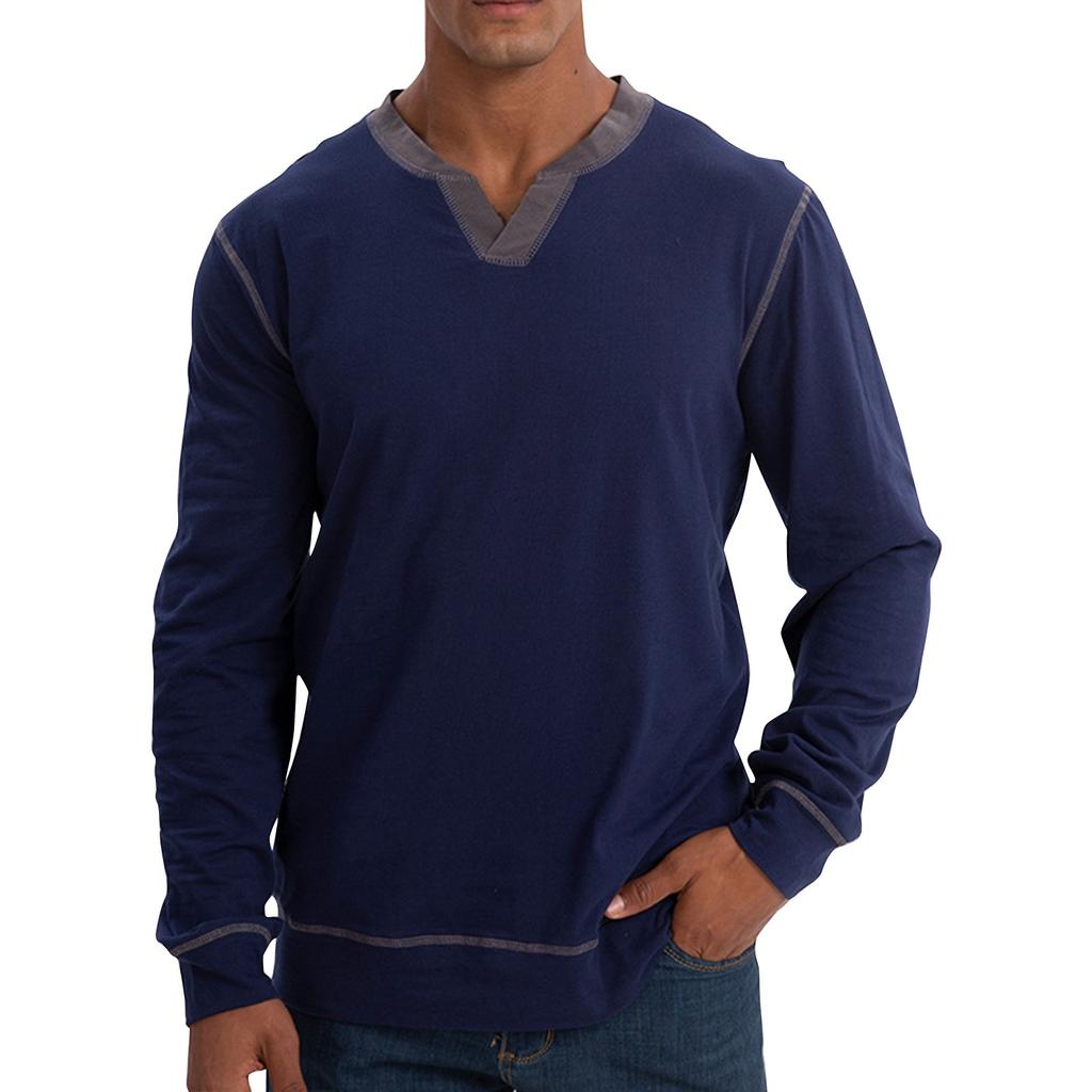Herre våren ensfarget V-hals retro langermet topper Herre casual motetopper