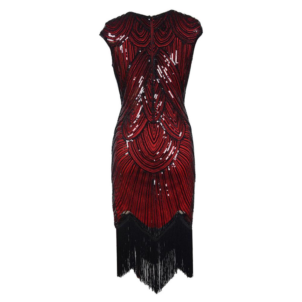 Mode Womenswear Vintage Frauen Pailletten Quasten Rundhals ärmelloses Bankett Cocktail Partykleid