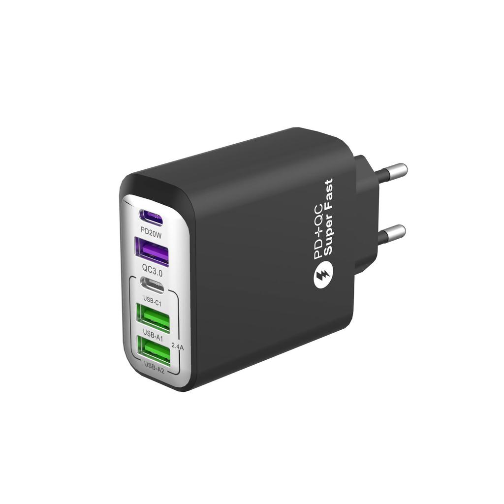 Certified 38W Multi-Port Fast Charger: 3 USB + 2 Type-C, Full Protocol Travel Charger for Mobile Phones With Flash/Fast Charging