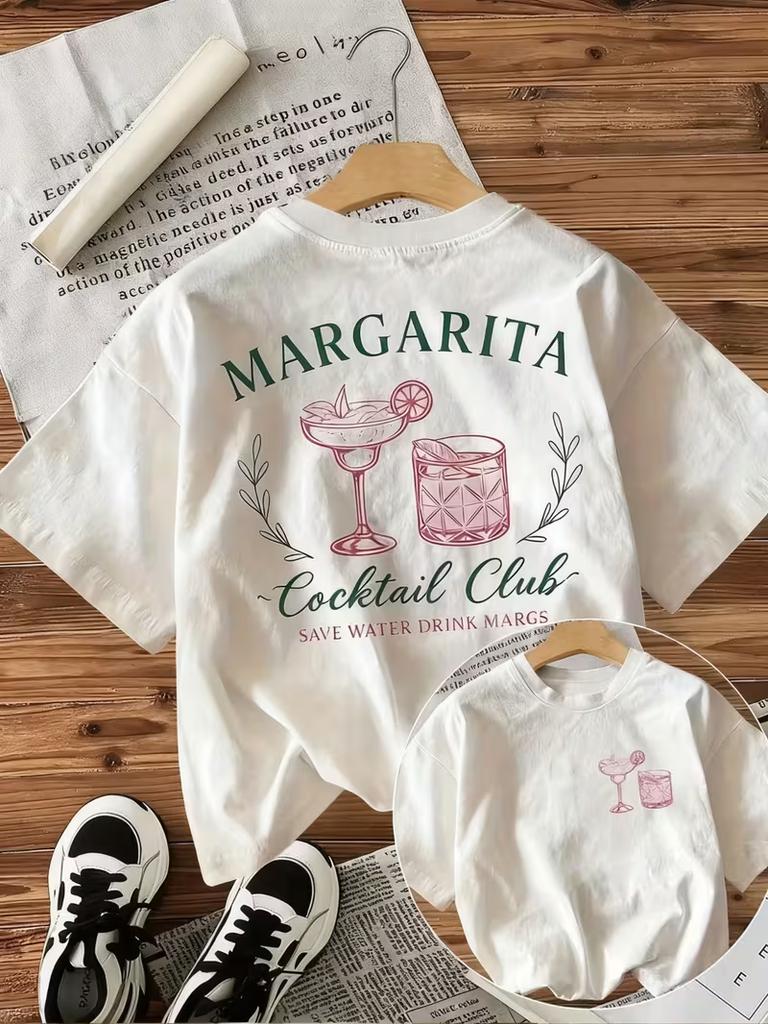 Unisexs Margarita Cocktail Club Graphic TShirt Front Back Print Casual Crew Neck Short Sleeve Summer Top Daily Streetwear