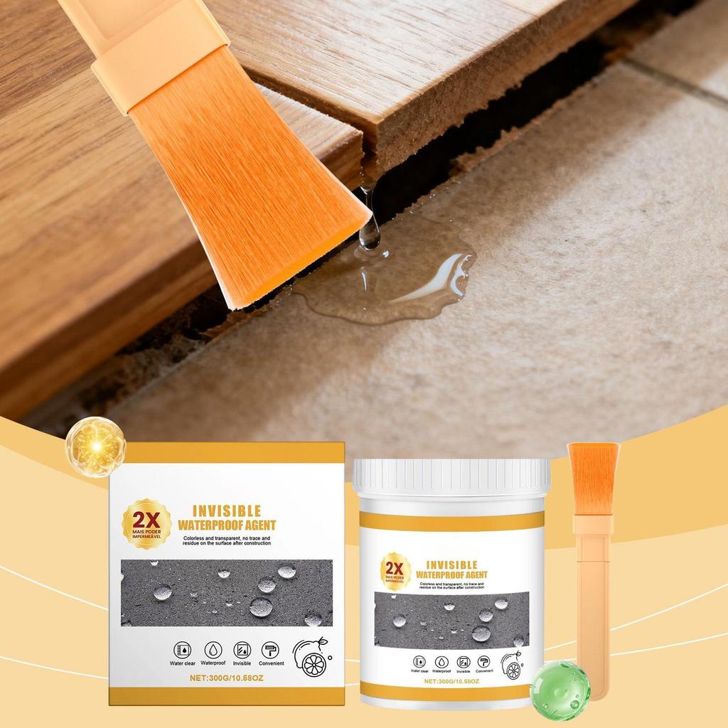 Invisible Waterproof Agent 300g Long-Lasting Filler Paint with Brush Transparent Waterproof Sealant for Concrete Roof Wood