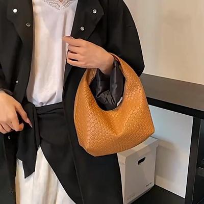 Women Classic Fashion Woven Embossed Hobo Soft PU Leather Small Top-handle Shoulder Bag Casual Daily Handbags