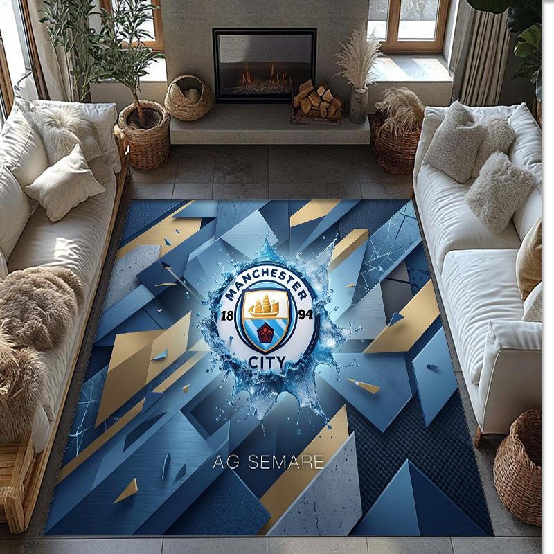 Manchester City Printed Flannel Area Rug Non Slip Soft Polyester Floor Carpet Indoor Decor Mat for Bedroom Living Room Sofa