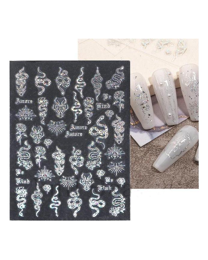 Laser Nail Stickers Butterfly Heart Star Design Adhesive Slider Decals Nail Art Stickers Manicure Decorations