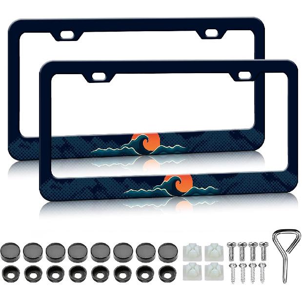 HCSS Blue Hibiscus Flower License Plate Frames - 2 Pack Tropical Hawaii Floral License Plate Holder, Aluminum Metal Rust-Proof Waterproof Car