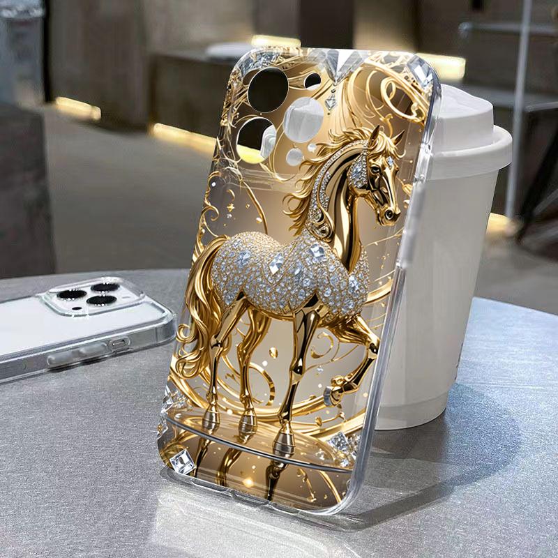 

Luxury Golden Horse Art Phone Case for iPhone 17 16 15 14 13 12 11 Series Pro Max Plus iphone 17