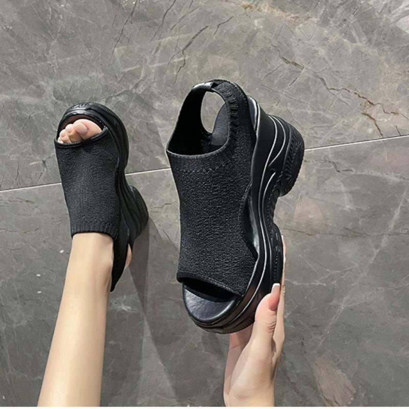 Summer New Knitted Fish Mouth Muffin Bottom Women's Sandals