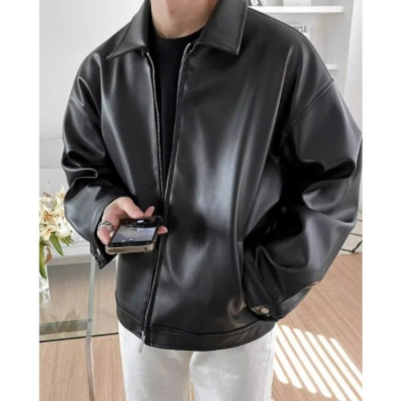 Men's Spring/Fall PU Leather Jacket, Biker-Style, Casual and Stylish, American Retro-Style Black Jacket