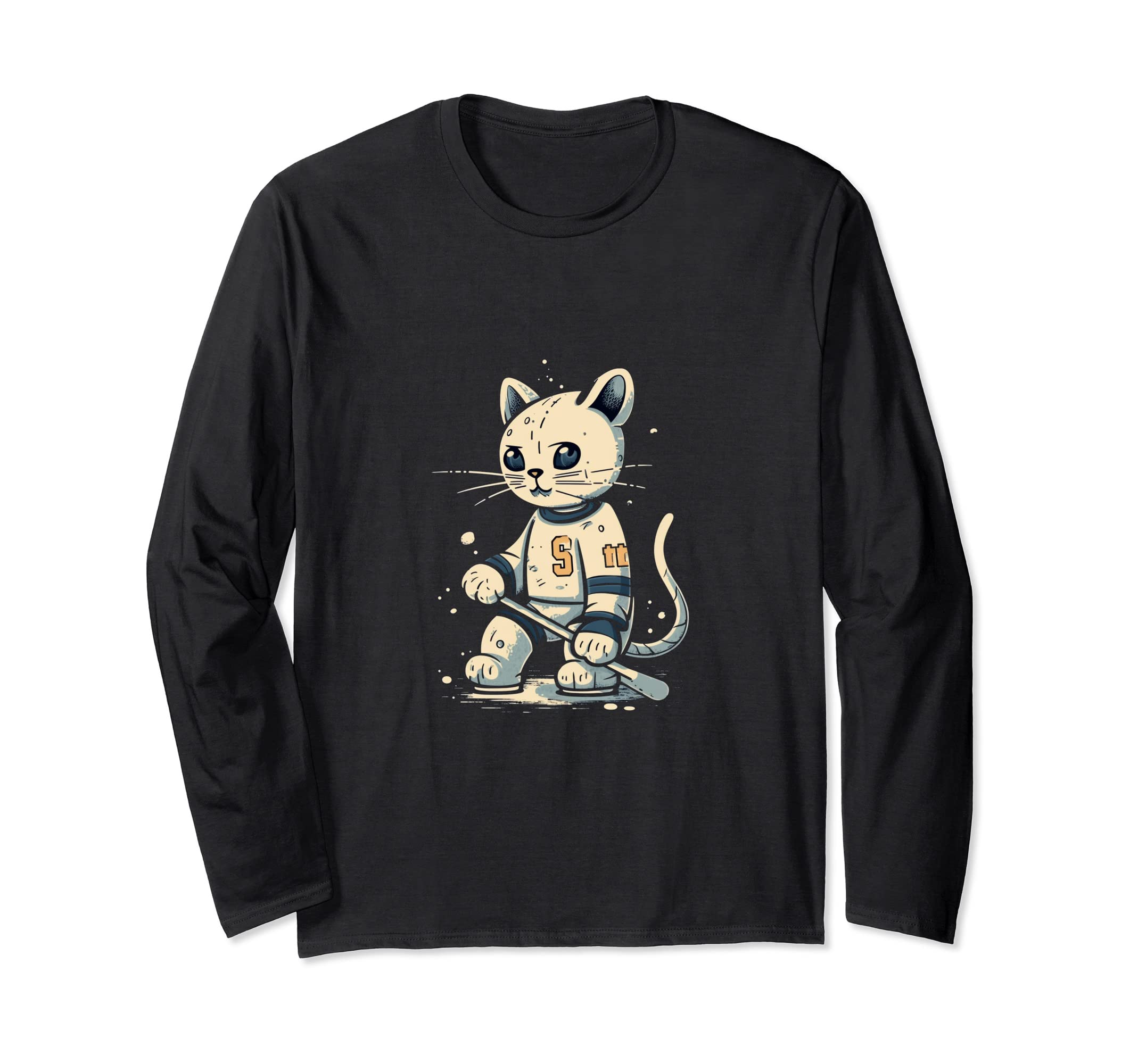 Кот Играет в Хоккей на Льду, Игрок/Тренер, Командные Виды Спорта, Любитель Кошек Футболка с Длинным Рукавом