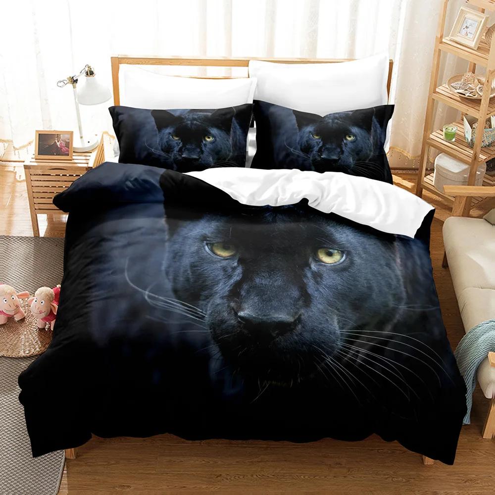 Black Panther Duvet Cover Set King Size Black Leopard Bedding Set for Kids Boys Safari Cheetah Animal Theme 2/3pcs Quilt Cover