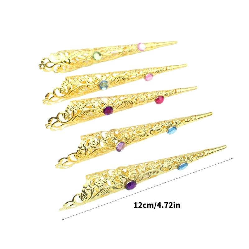10PCS Ancient Queen Fingernail Claw Rings Gold Nail Rings Suitable for Halloween Cosplay and Belly Dance Showing