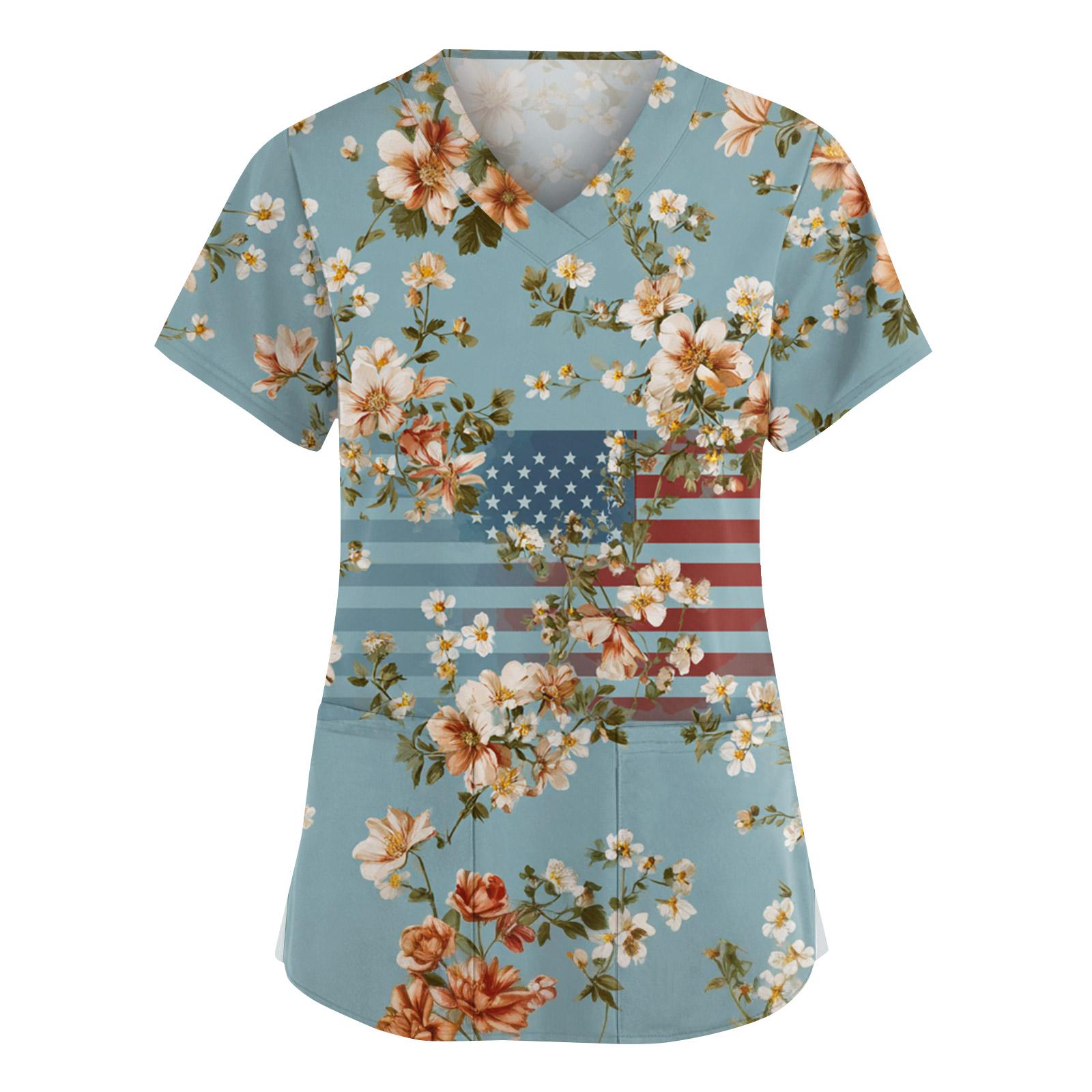 

Женская мода V-образный вырез короткий рукав комбинезон с карманами принт топы одежда XXXXXL циан