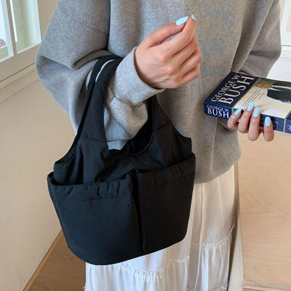 Multi-pouch Simple Commuting Tote Bag Large Capacity Solid Color Handbag Folded Bucket Bag  Unisex