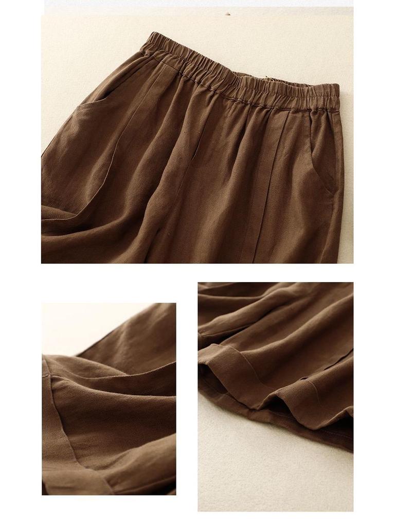 2024 Women's High Waist Cotton Linen A-line Shorts - Summer Elastic Wide Leg Casual Five-Point Pants